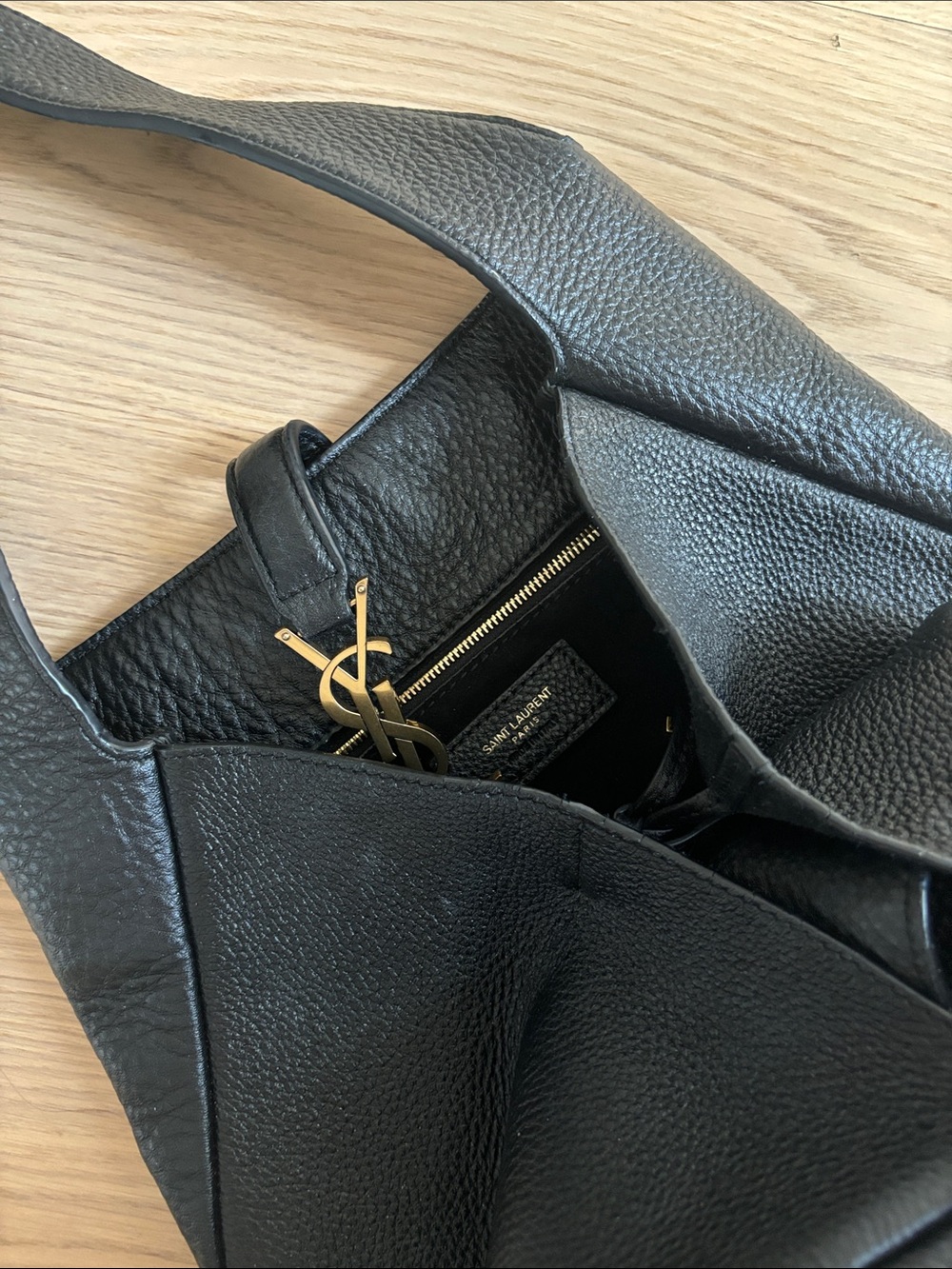 Saint Laurent Black Leather Tote with Gold YSL Charm - Picture 2 of 9